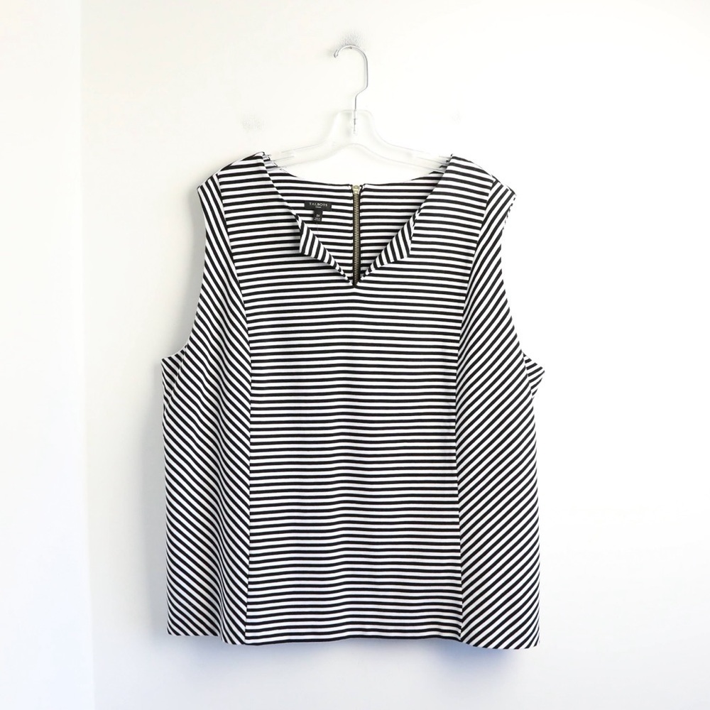 NWT Talbots Striped Top 3X cotton blend black new office classic sleeveless